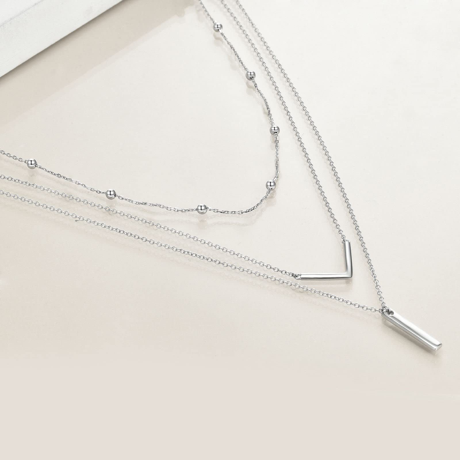 MONGAS Boho Layered Necklace Sterling Silver Triple 3 Stacked Vertical Bar Triangle Long Layering Necklaces Christmas Jewelry Gifts for Women - Image 6