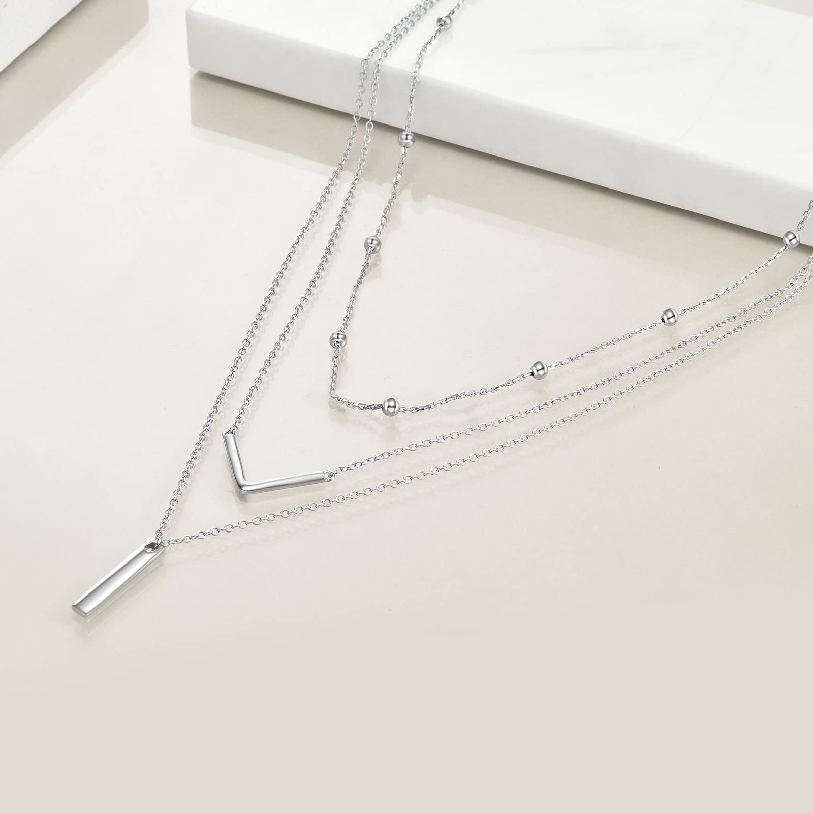 MONGAS Boho Layered Necklace Sterling Silver Triple 3 Stacked Vertical Bar Triangle Long Layering Necklaces Christmas Jewelry Gifts for Women - Image 7