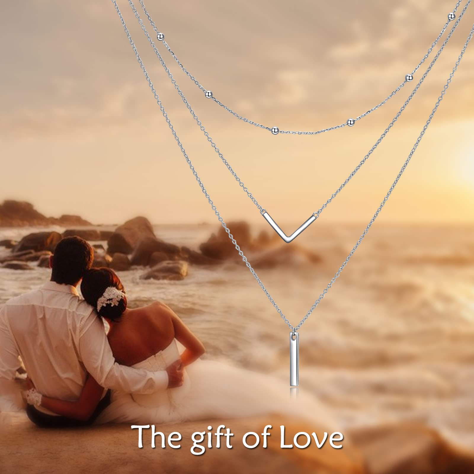 MONGAS Boho Layered Necklace Sterling Silver Triple 3 Stacked Vertical Bar Triangle Long Layering Necklaces Christmas Jewelry Gifts for Women - Image 8