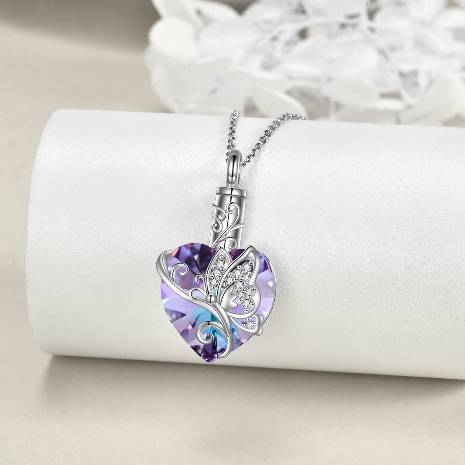 MONGAS Butterfly Urn Necklace for Ashes for Women 925 Sterling Silver Heart Crystal Condolence Cremation Jewelry Remembrance Gift for Loss - Image 4