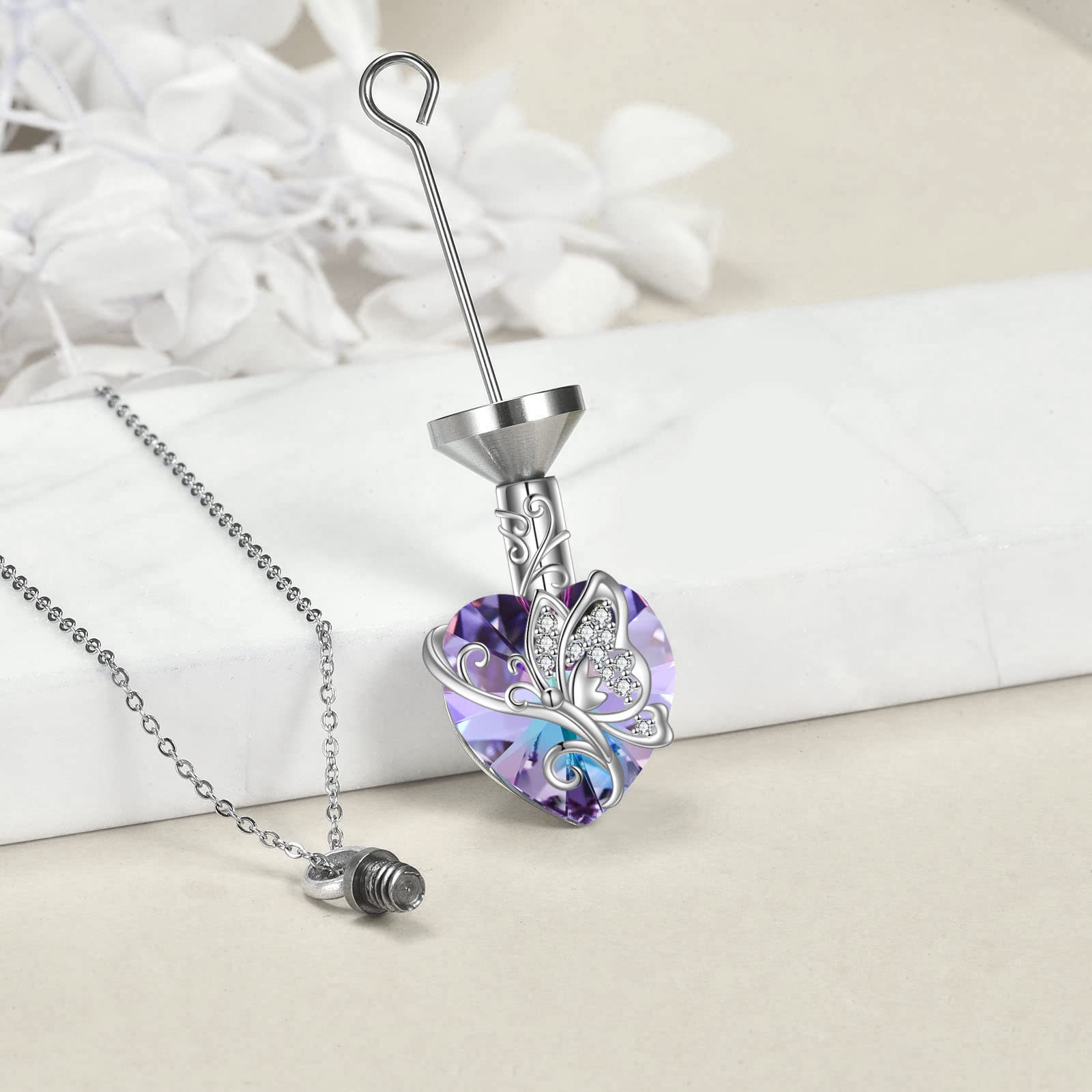 MONGAS Butterfly Urn Necklace for Ashes for Women 925 Sterling Silver Heart Crystal Condolence Cremation Jewelry Remembrance Gift for Loss - Image 5