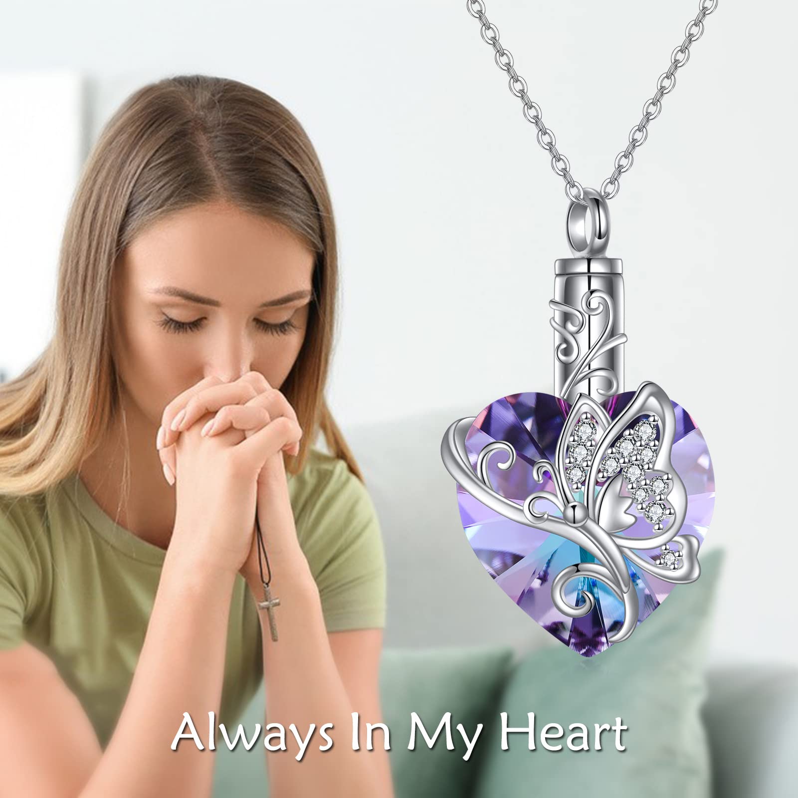 MONGAS Butterfly Urn Necklace for Ashes for Women 925 Sterling Silver Heart Crystal Condolence Cremation Jewelry Remembrance Gift for Loss - Image 6