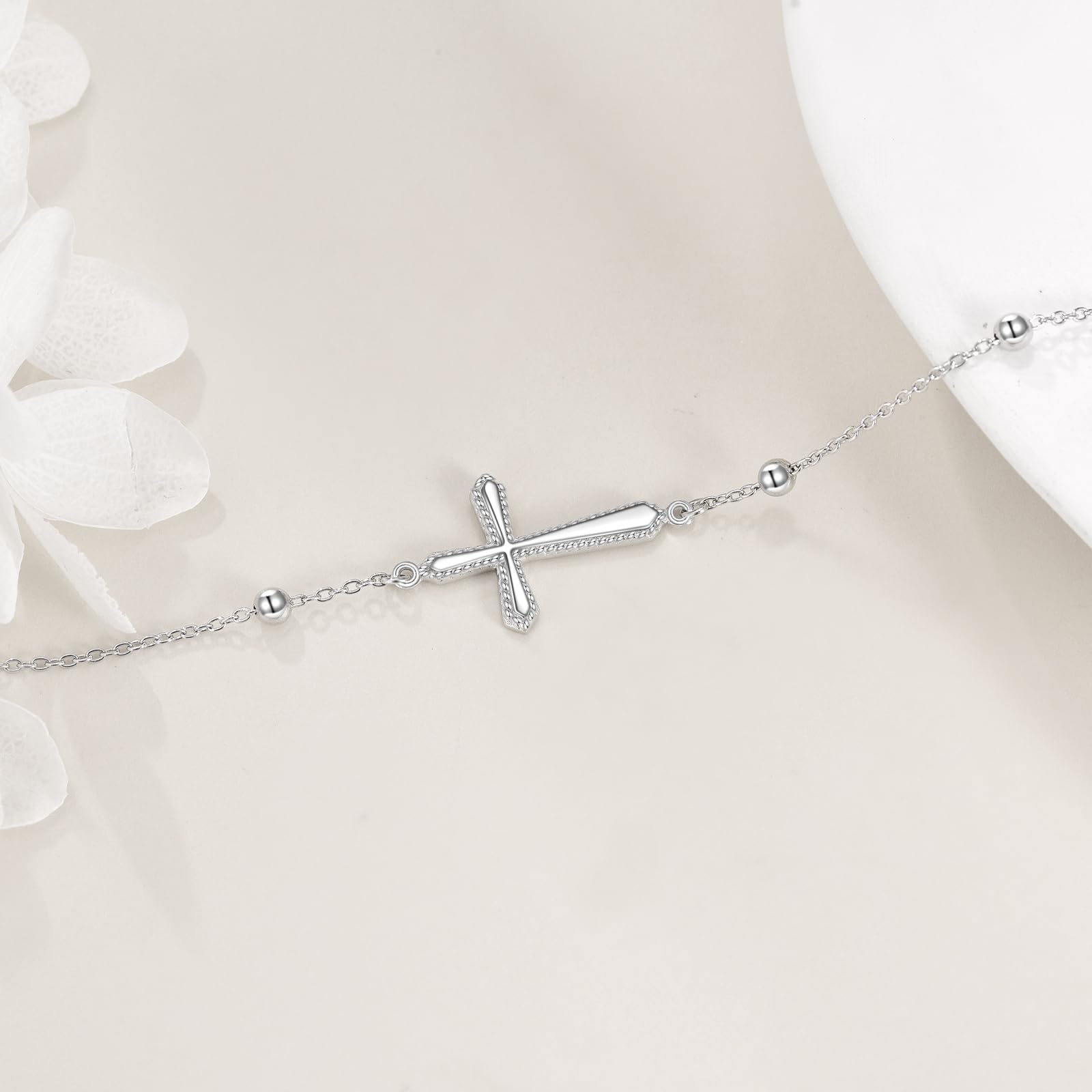 MONGAS Cross Bracelet Sterling Silver Cross Catholic Bracelet Christian Jewelry for Women - Image 3