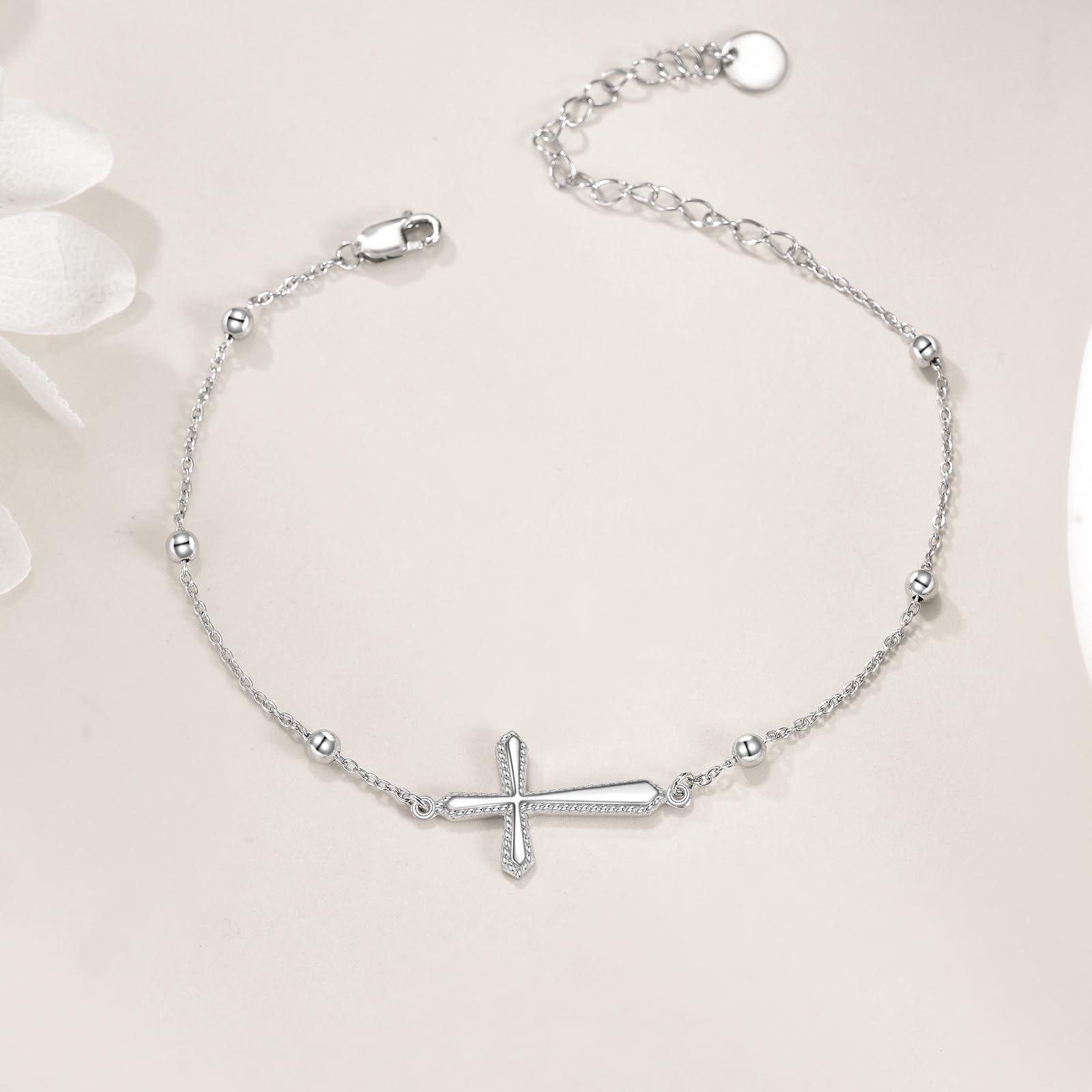 MONGAS Cross Bracelet Sterling Silver Cross Catholic Bracelet Christian Jewelry for Women - Image 4