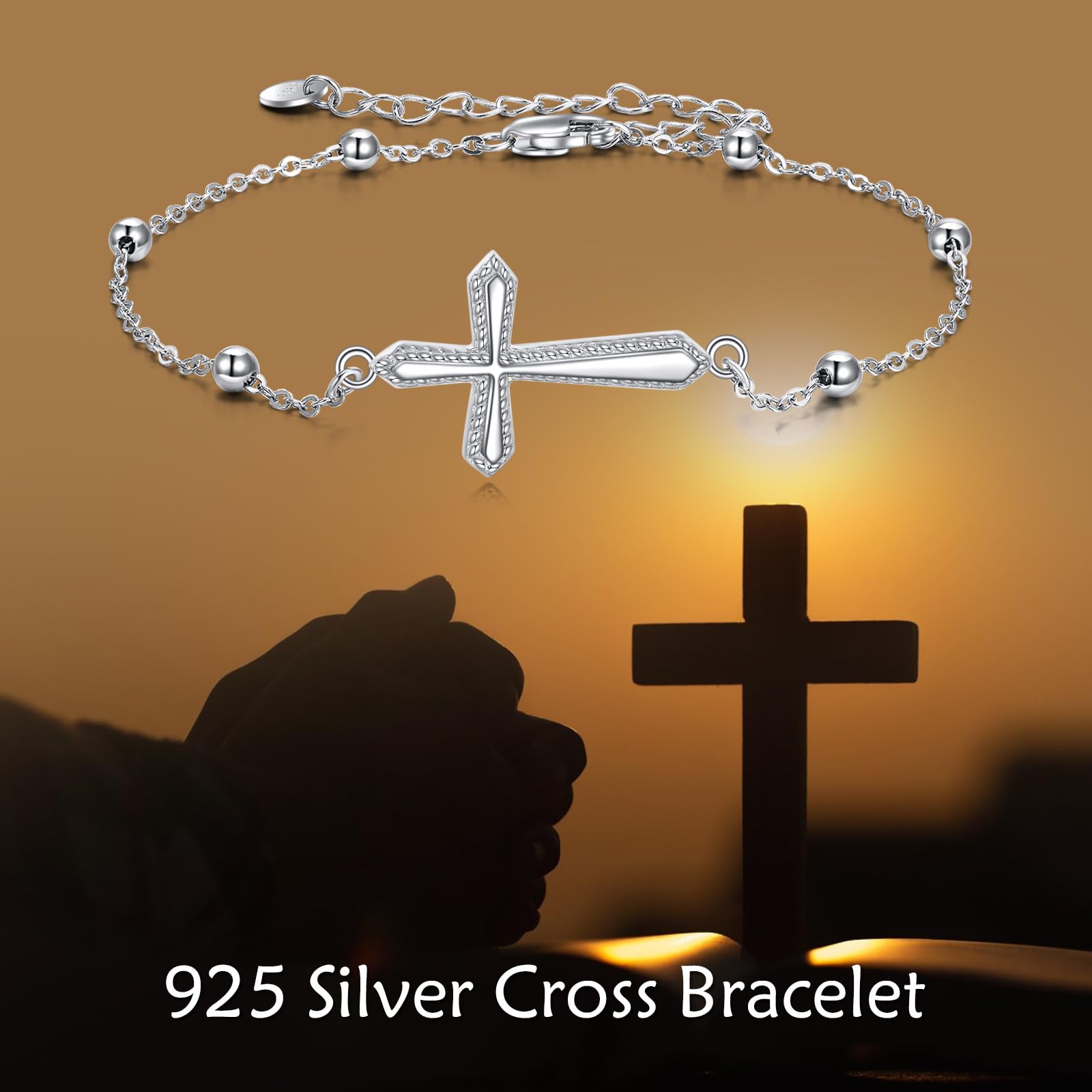 MONGAS Cross Bracelet Sterling Silver Cross Catholic Bracelet Christian Jewelry for Women - Image 6