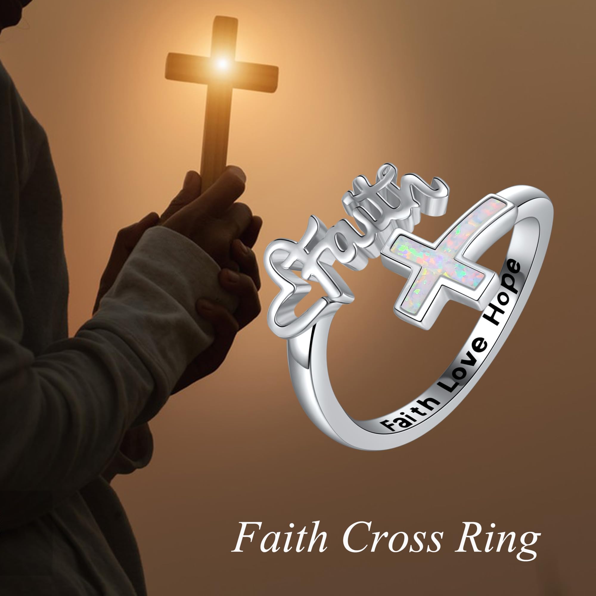 MONGAS Cross Highland Cow Adjustable Thumb Rings for Women Sterling Silver Cross Highland Cow Open Rings Jewelry Gifts for Women - Image 6