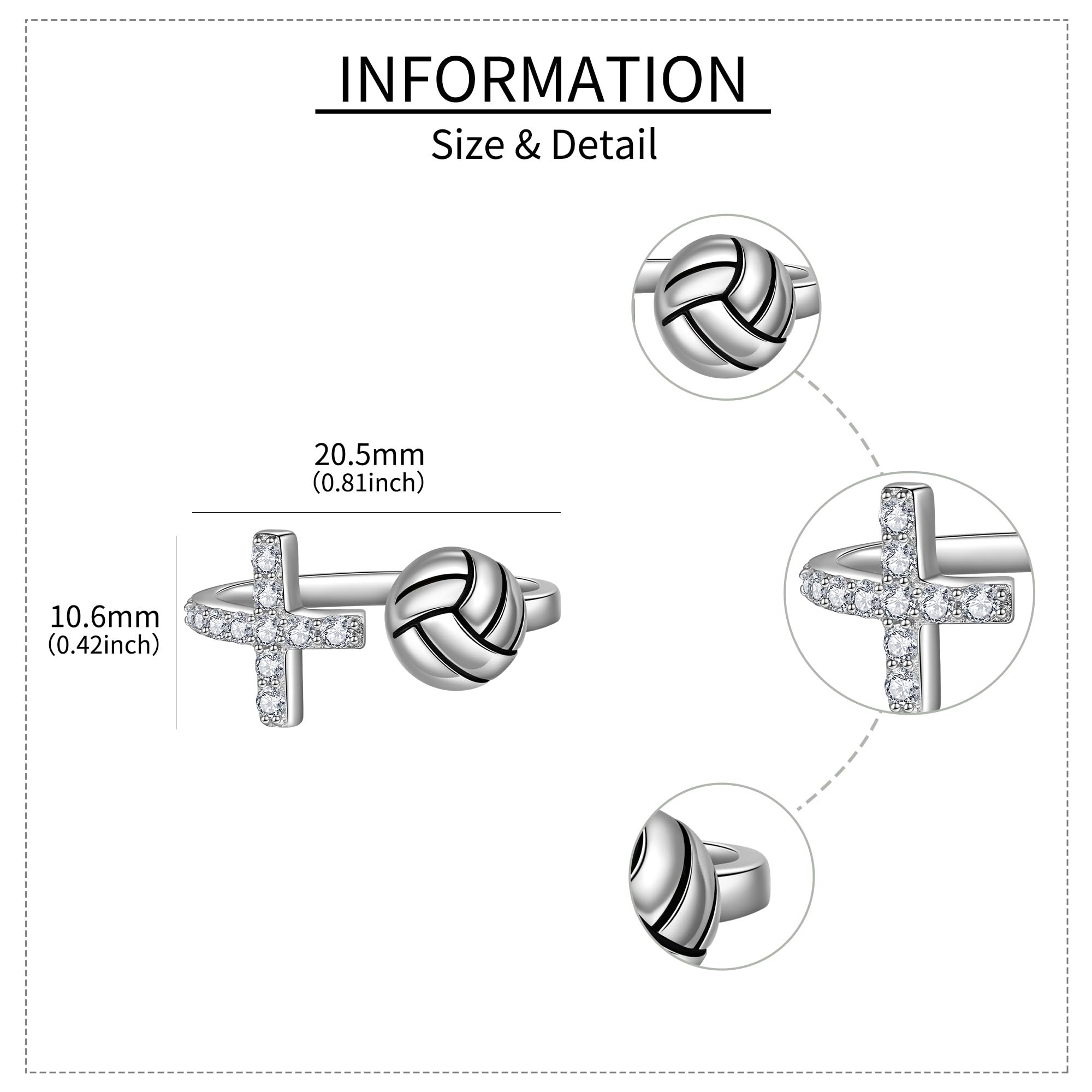 MONGAS Cross Volleyball Ring Sterling Silver Cross Ring Volleyball Jewelry Sport Gifts for Women - Image 3