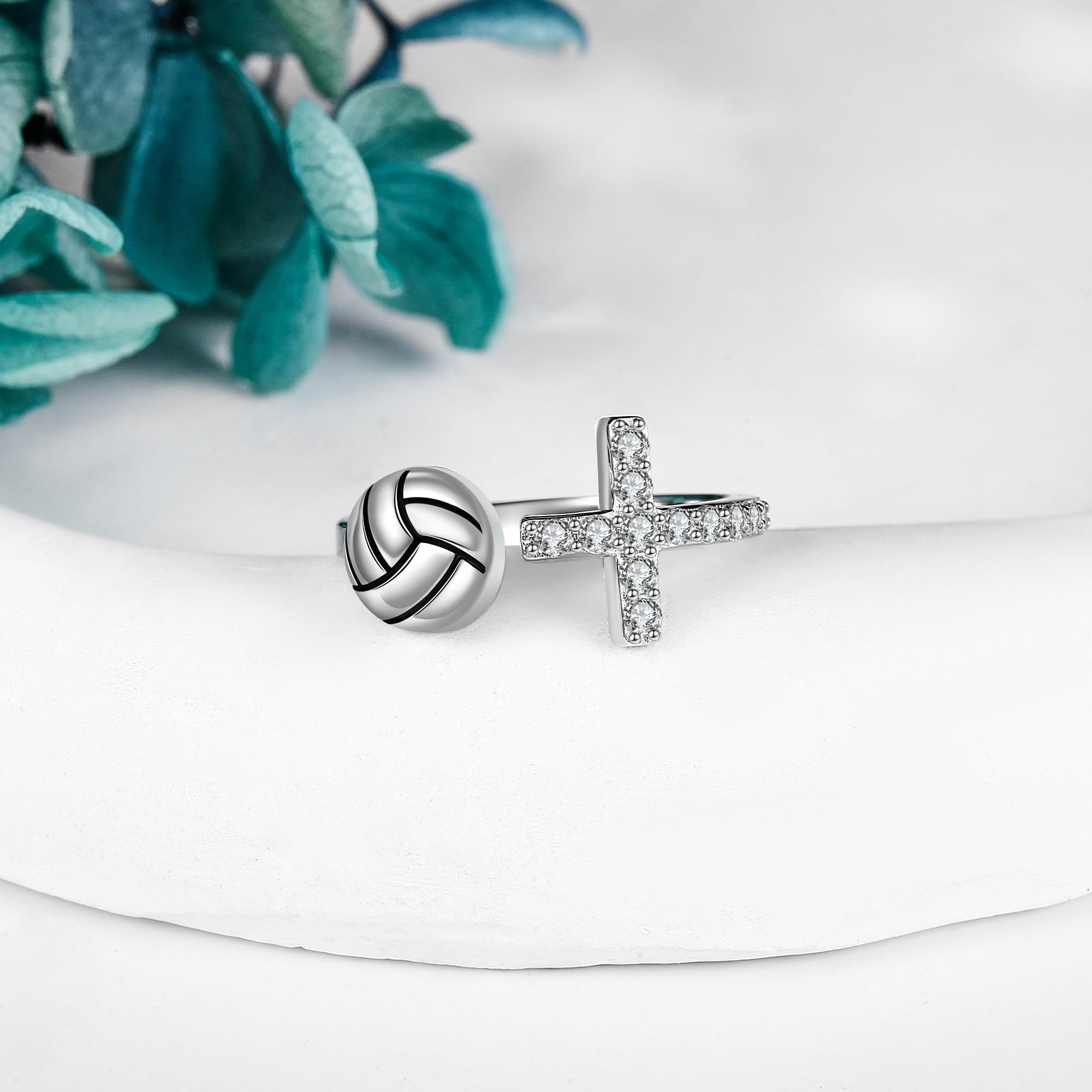 MONGAS Cross Volleyball Ring Sterling Silver Cross Ring Volleyball Jewelry Sport Gifts for Women - Image 4