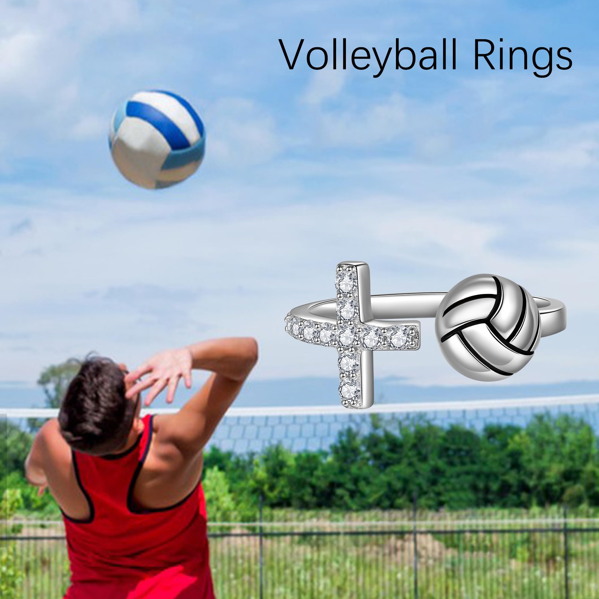 MONGAS Cross Volleyball Ring Sterling Silver Cross Ring Volleyball Jewelry Sport Gifts for Women - Image 6