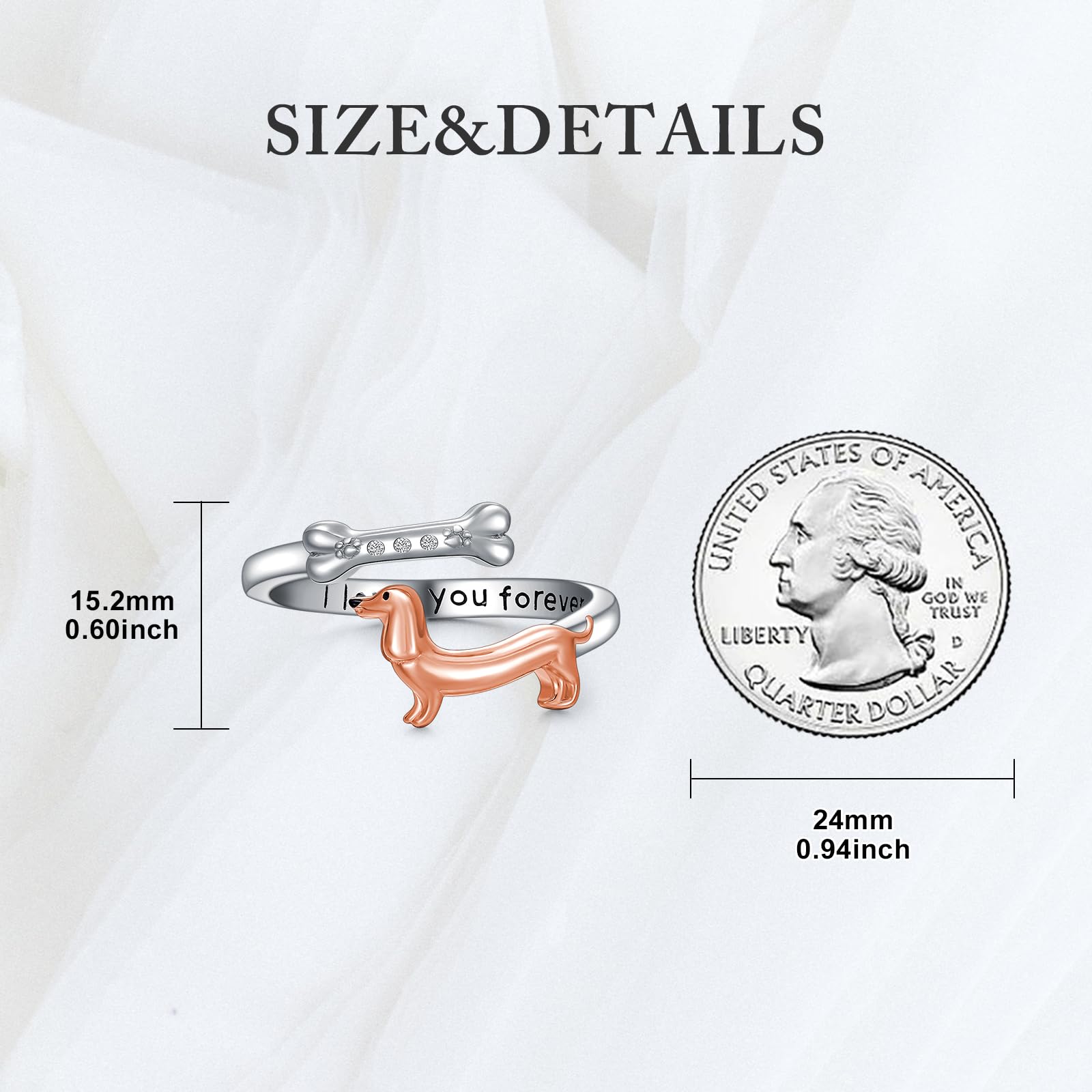 MONGAS Dachshund Sterling Silver Adjustable Ring Dog Dachshund Jewelry for Women - Image 3