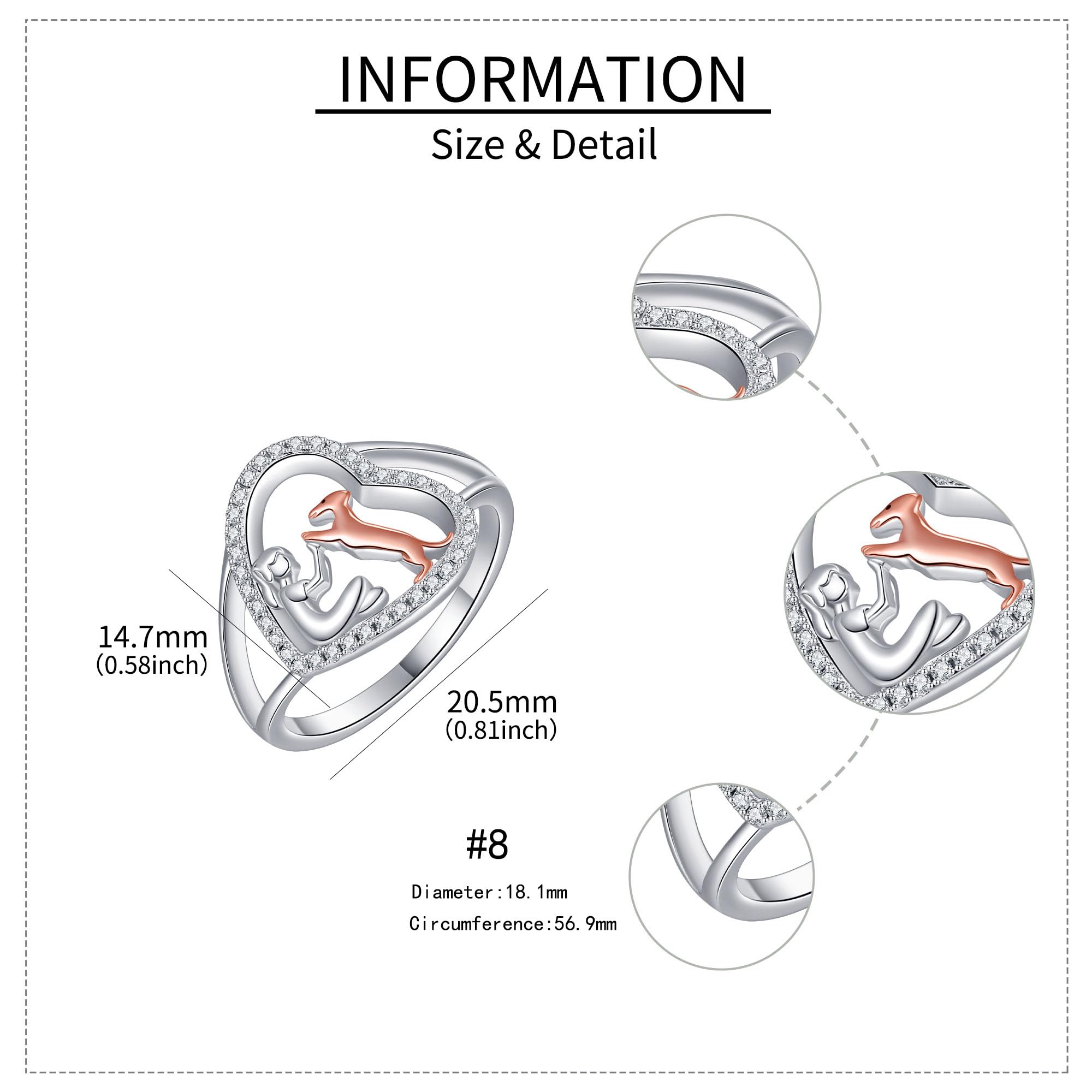 MONGAS Dog and Girl Ring Sterling Silver Heart Ring Dachshund Ring Puppy Jewelry Gifts for Women Girls - Image 3