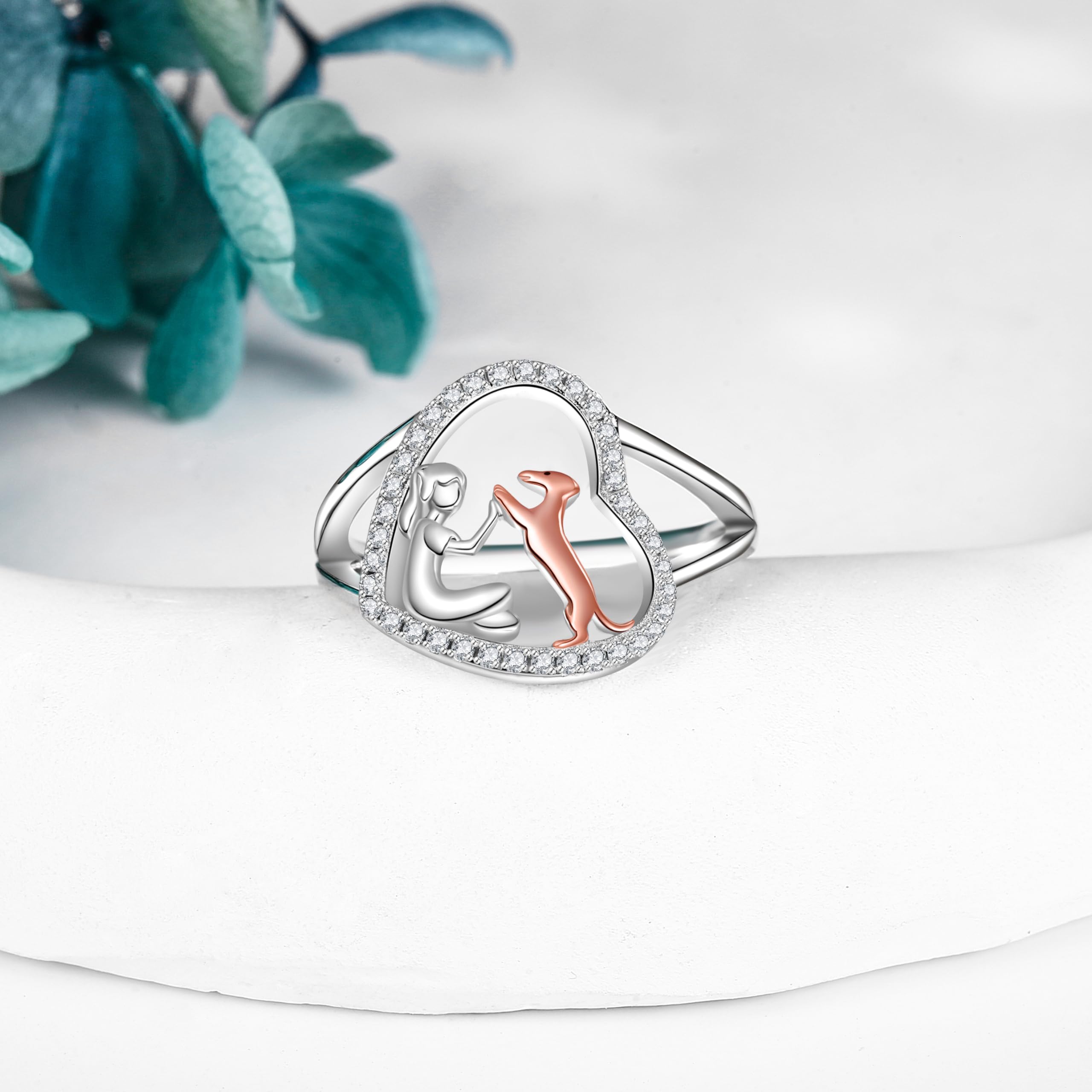 MONGAS Dog and Girl Ring Sterling Silver Heart Ring Dachshund Ring Puppy Jewelry Gifts for Women Girls - Image 4