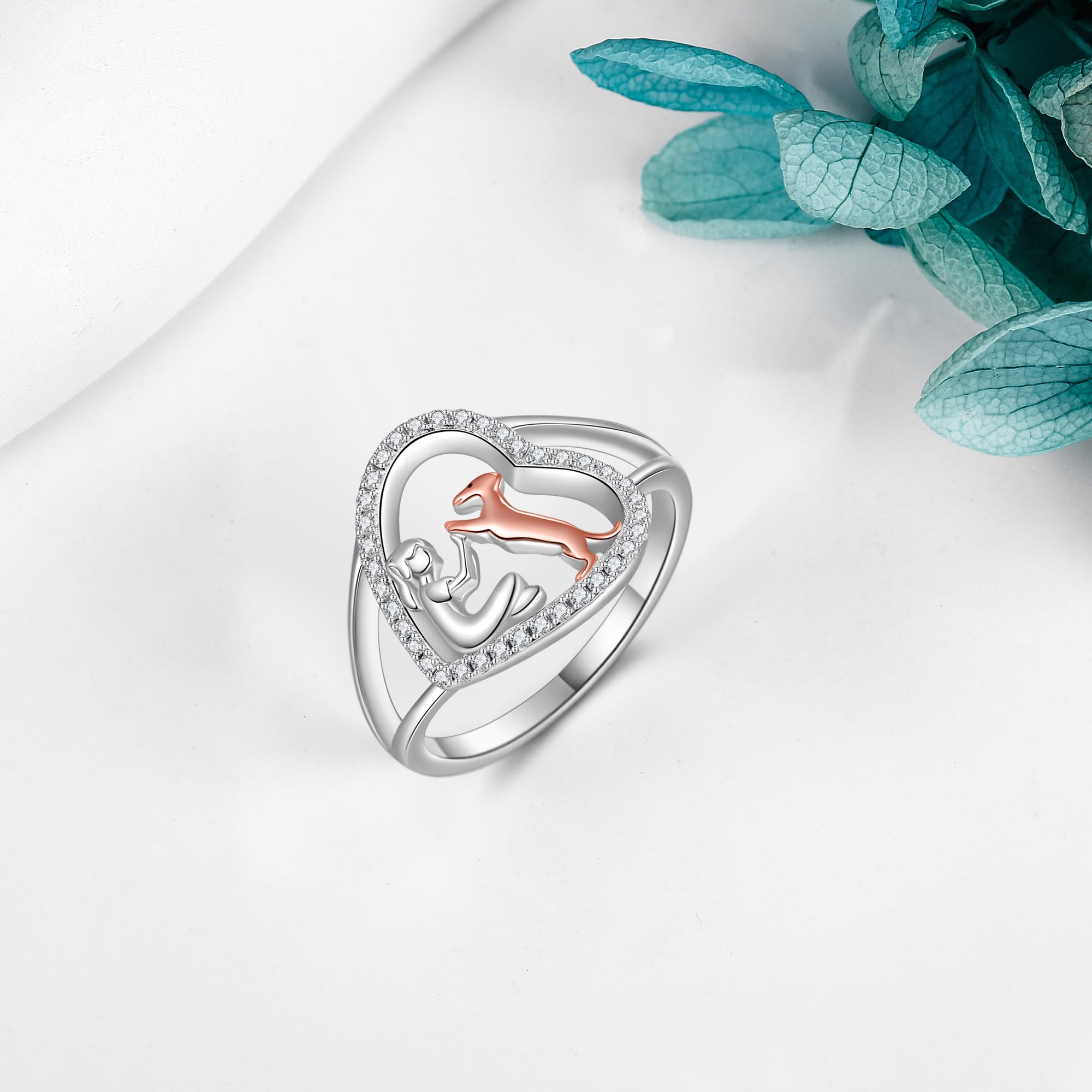 MONGAS Dog and Girl Ring Sterling Silver Heart Ring Dachshund Ring Puppy Jewelry Gifts for Women Girls - Image 5