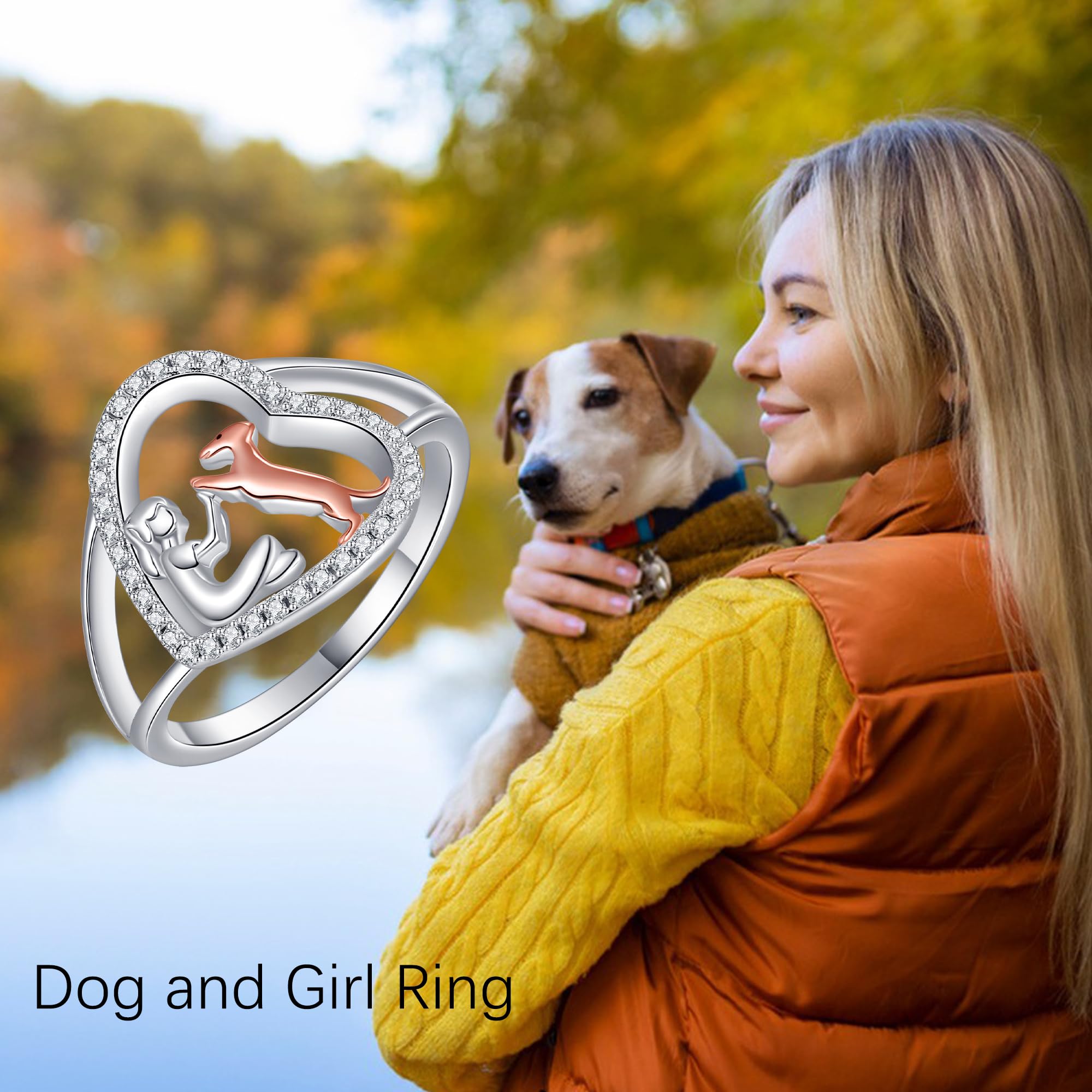 MONGAS Dog and Girl Ring Sterling Silver Heart Ring Dachshund Ring Puppy Jewelry Gifts for Women Girls - Image 6