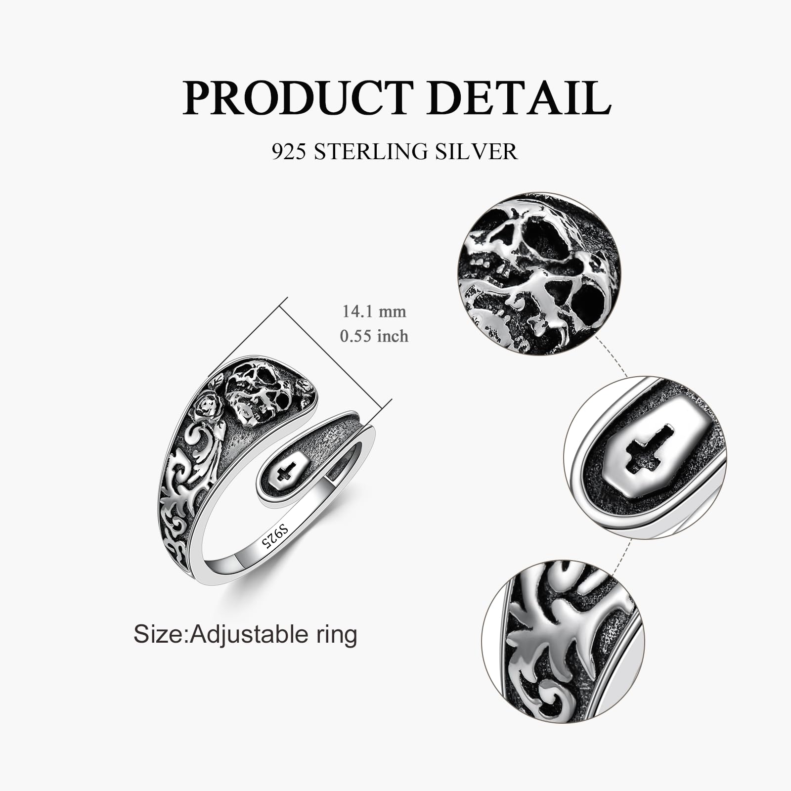 MONGAS Halloween Gifts Skull Rings for Men Women Sterling Silver Skull Spoon Rings Gothic Jewelry for Women Men - Image 3