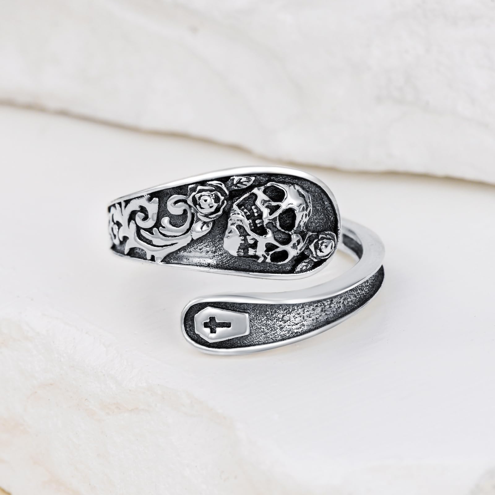 MONGAS Halloween Gifts Skull Rings for Men Women Sterling Silver Skull Spoon Rings Gothic Jewelry for Women Men - Image 4