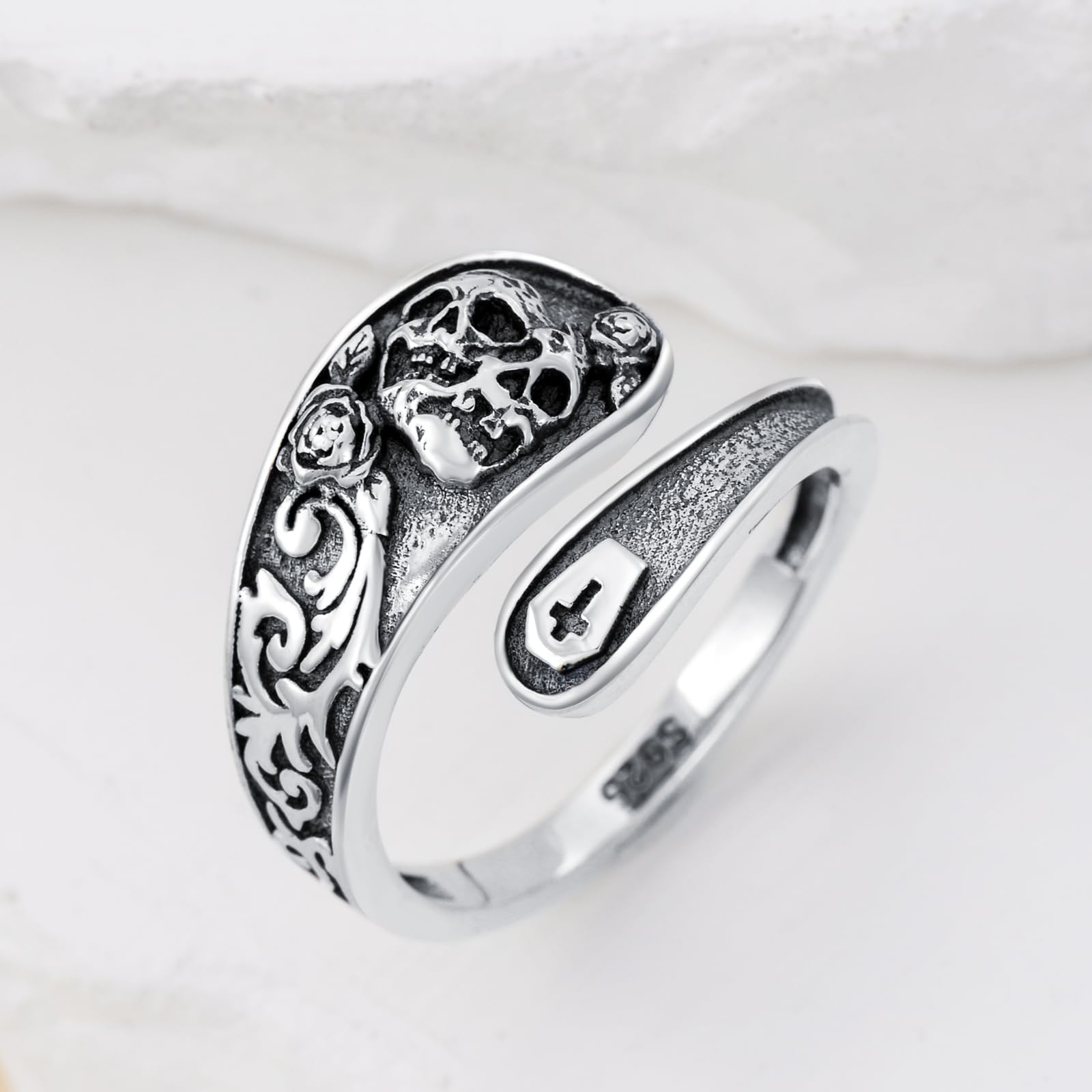 MONGAS Halloween Gifts Skull Rings for Men Women Sterling Silver Skull Spoon Rings Gothic Jewelry for Women Men - Image 5