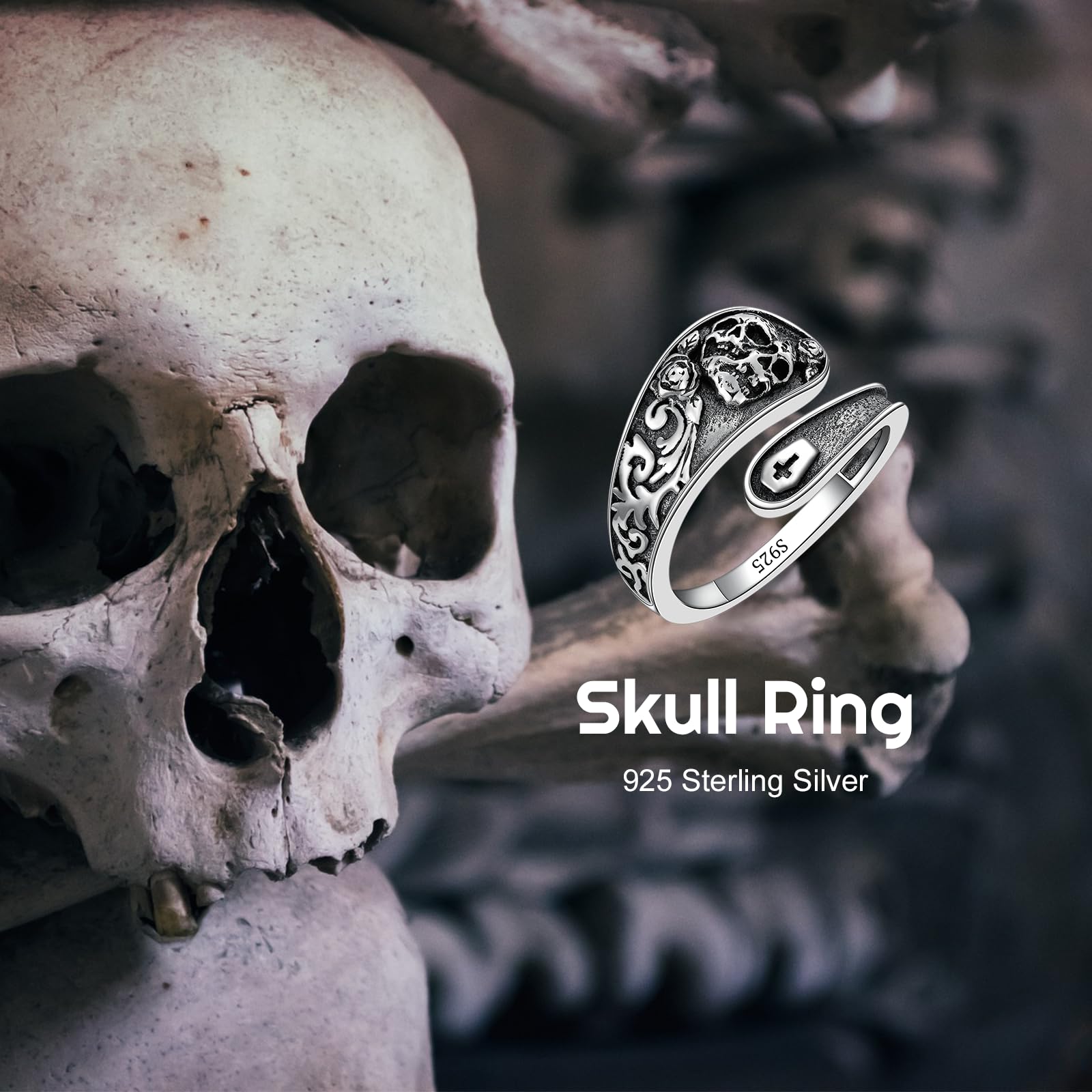 MONGAS Halloween Gifts Skull Rings for Men Women Sterling Silver Skull Spoon Rings Gothic Jewelry for Women Men - Image 6