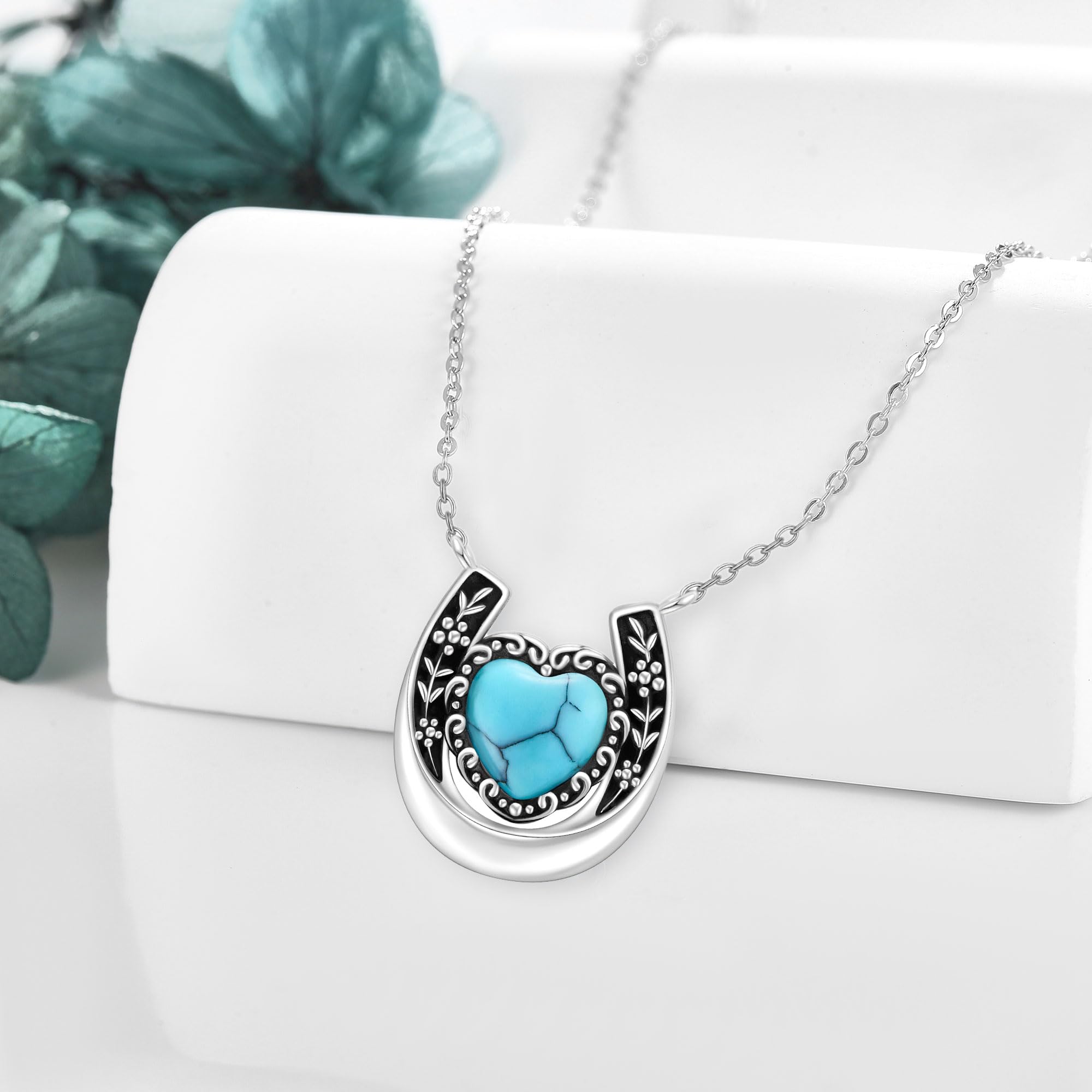 MONGAS Horseshoe Necklace Sterling Silver Horseshoe Pendant Necklace Moonstone/Turquoise/Abalone Jewelry for Women - Image 4