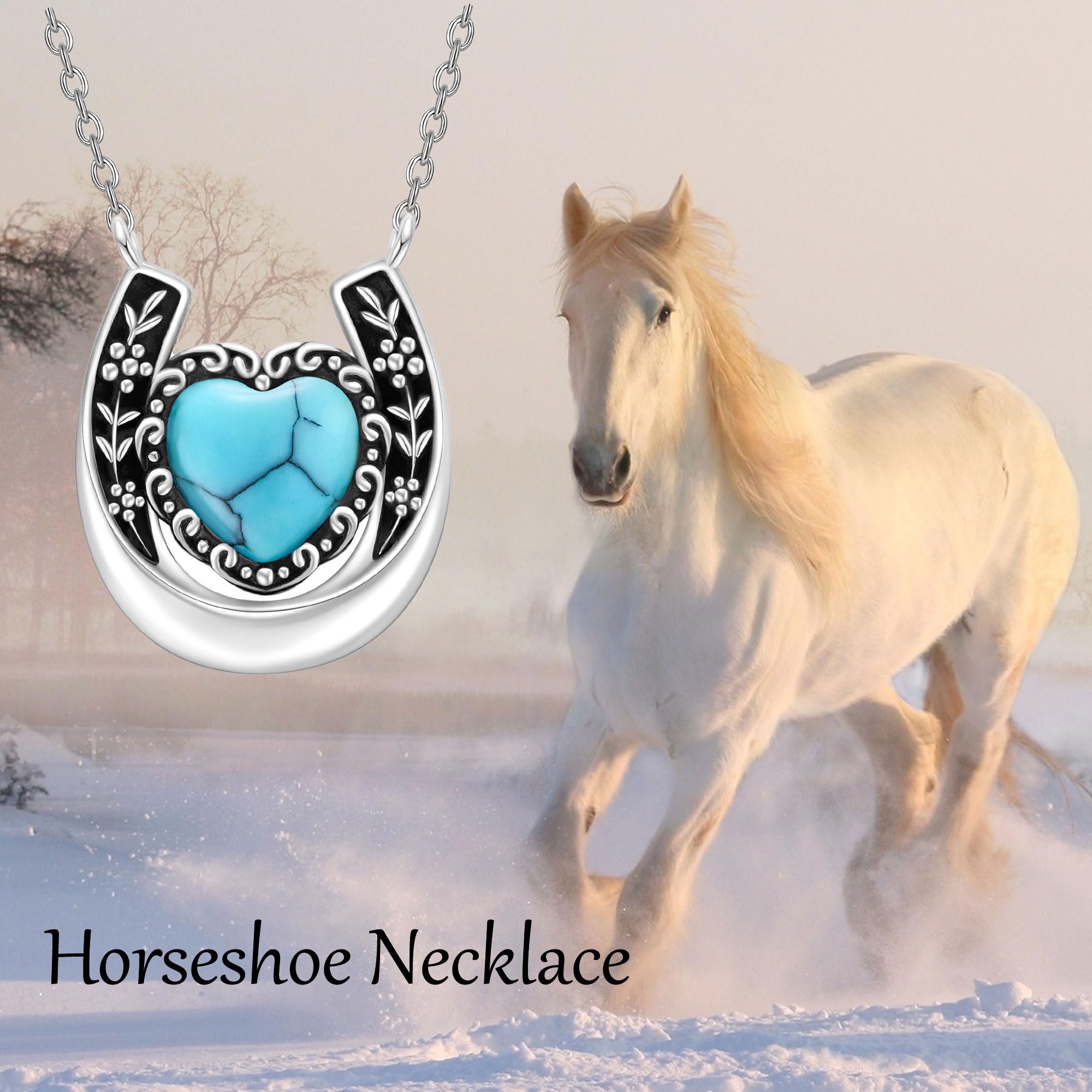 MONGAS Horseshoe Necklace Sterling Silver Horseshoe Pendant Necklace Moonstone/Turquoise/Abalone Jewelry for Women - Image 6