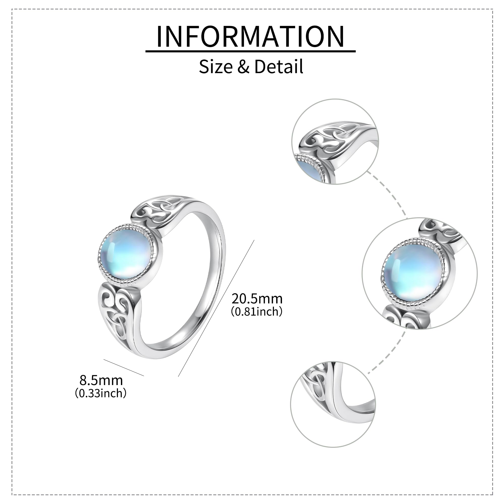 MONGAS Moonstone Rings Sterling Silver Moonstone Statement Ring Moonstone Jewelry for Women - Image 5