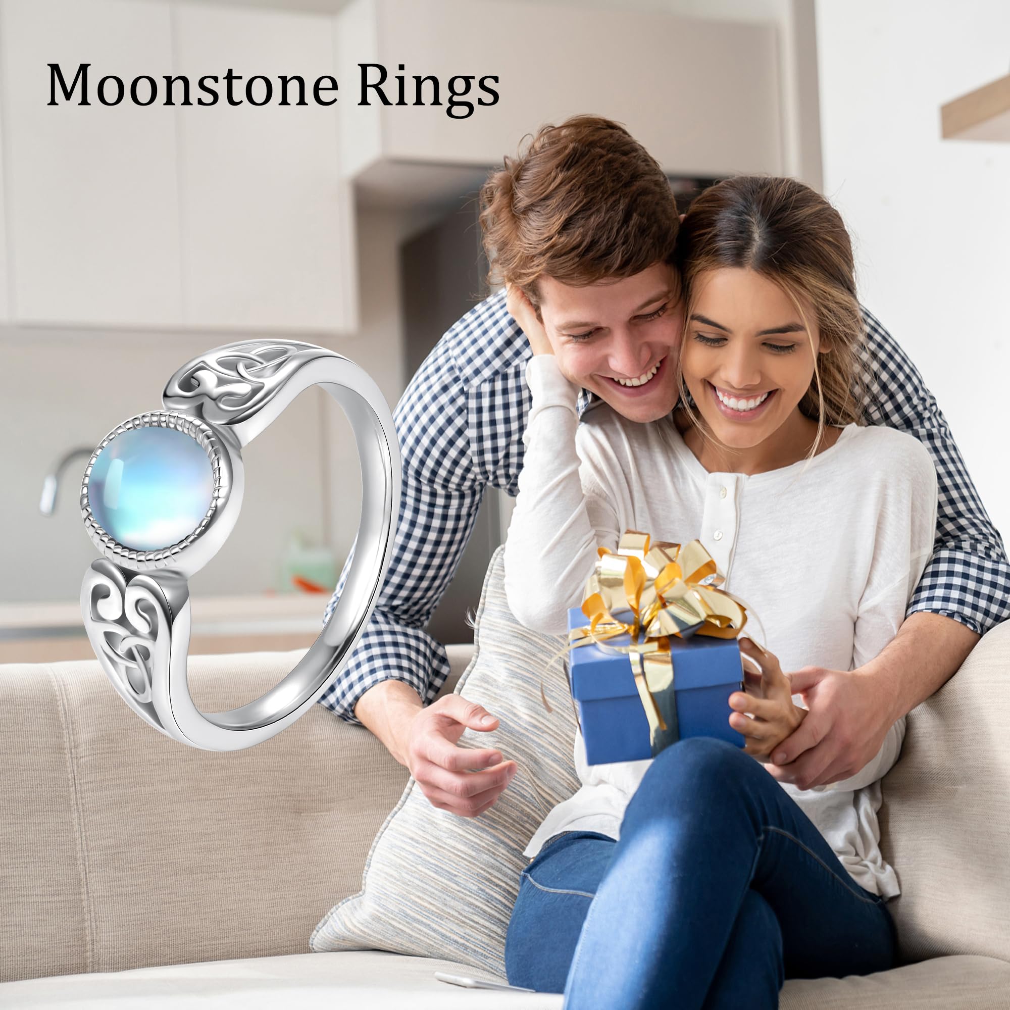 MONGAS Moonstone Rings Sterling Silver Moonstone Statement Ring Moonstone Jewelry for Women - Image 6