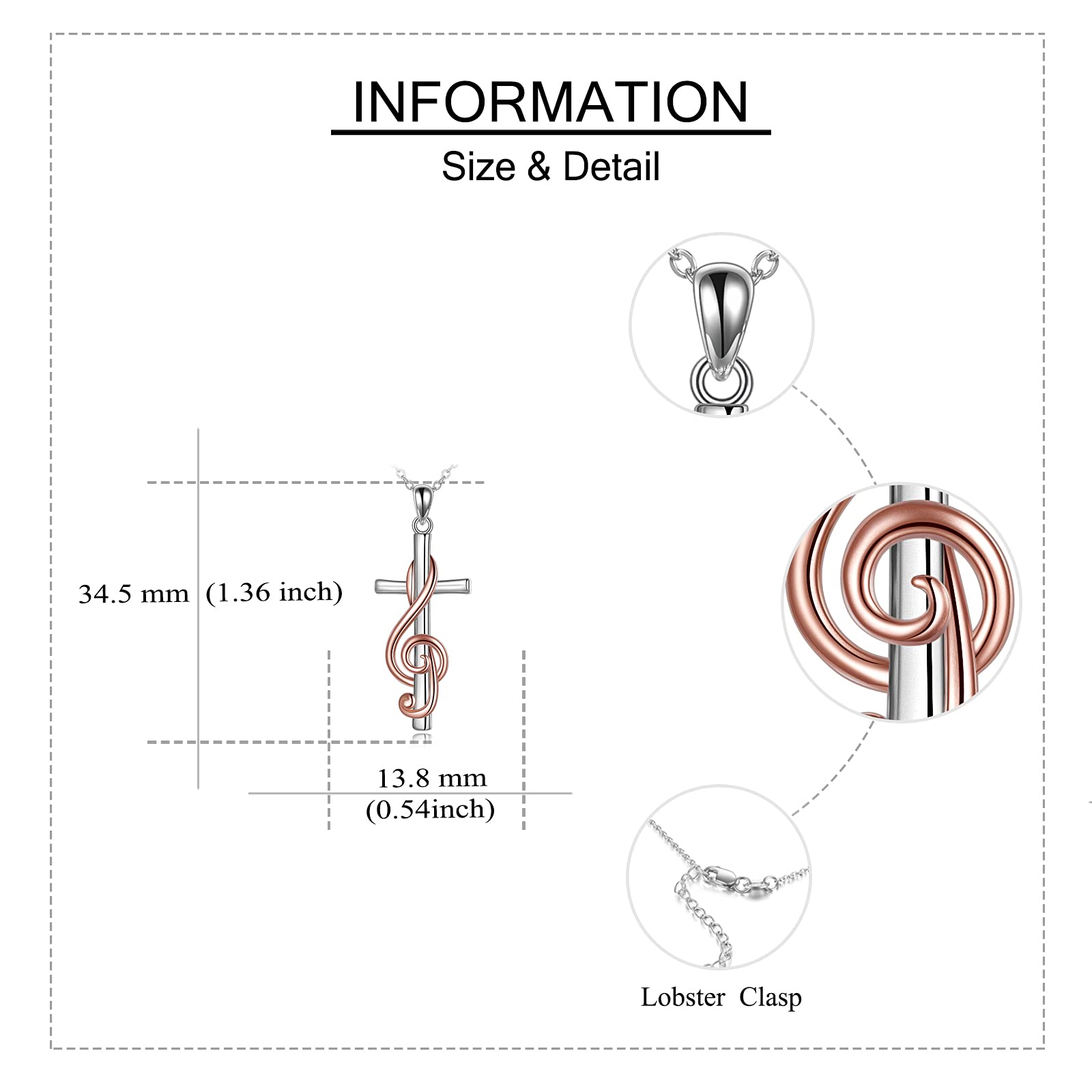 MONGAS Music Note Necklace Sterling Silver Cross Necklace for Women Treble Clef Music Jewelry Choir Gifts for Women Musicians - Image 3