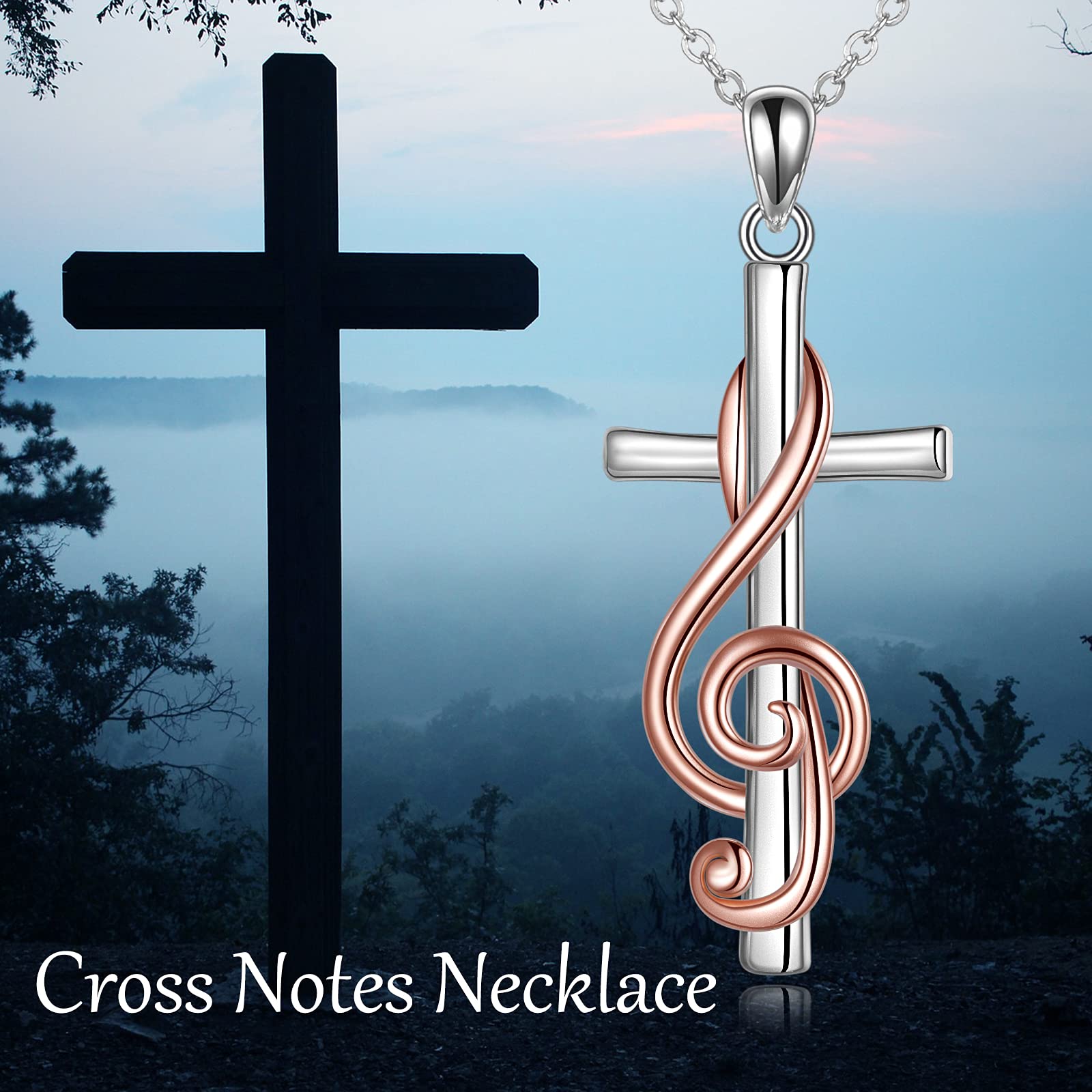 MONGAS Music Note Necklace Sterling Silver Cross Necklace for Women Treble Clef Music Jewelry Choir Gifts for Women Musicians - Image 6
