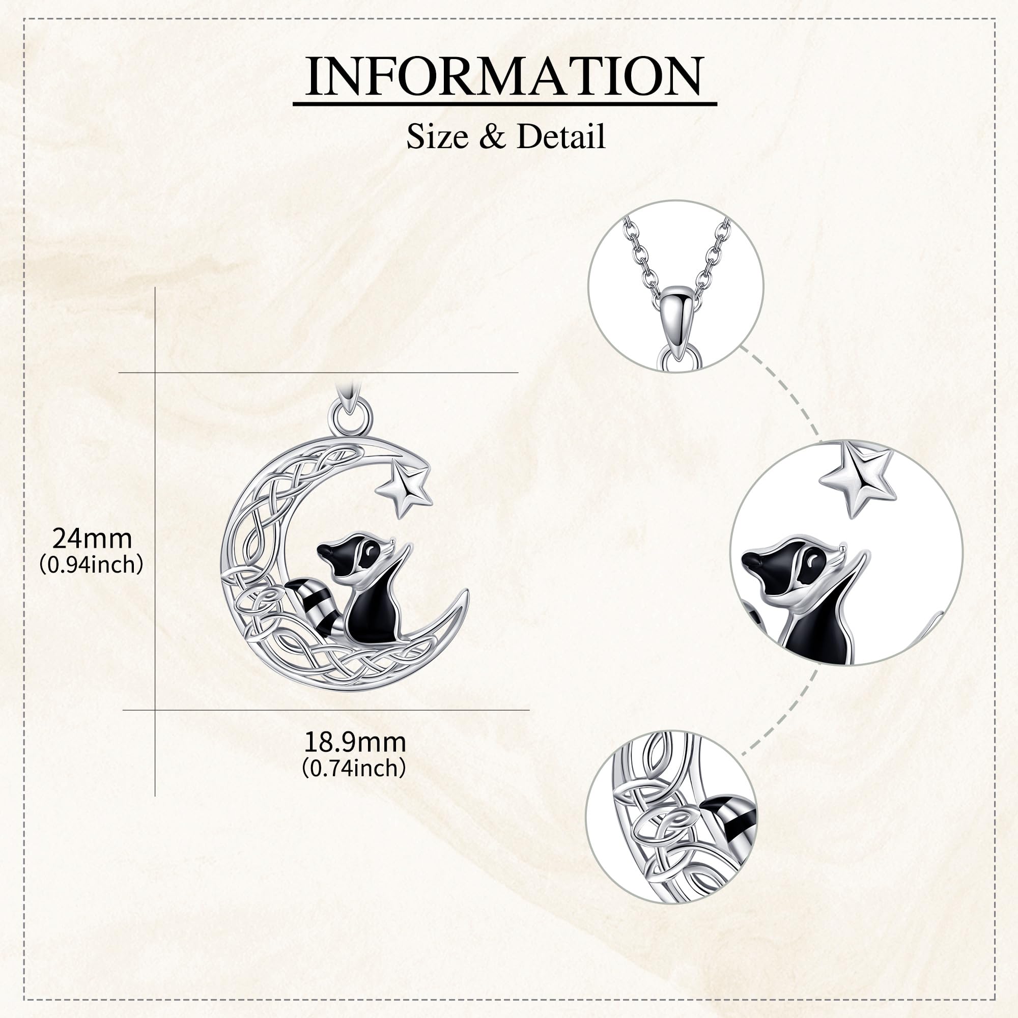 MONGAS Raccoon/Highland Cow/Capybara/Owl/Cat/Possum Necklace Sterling Silver Celtic Moon Necklace Cute Animal Jewelry Gifts for Women - Image 3