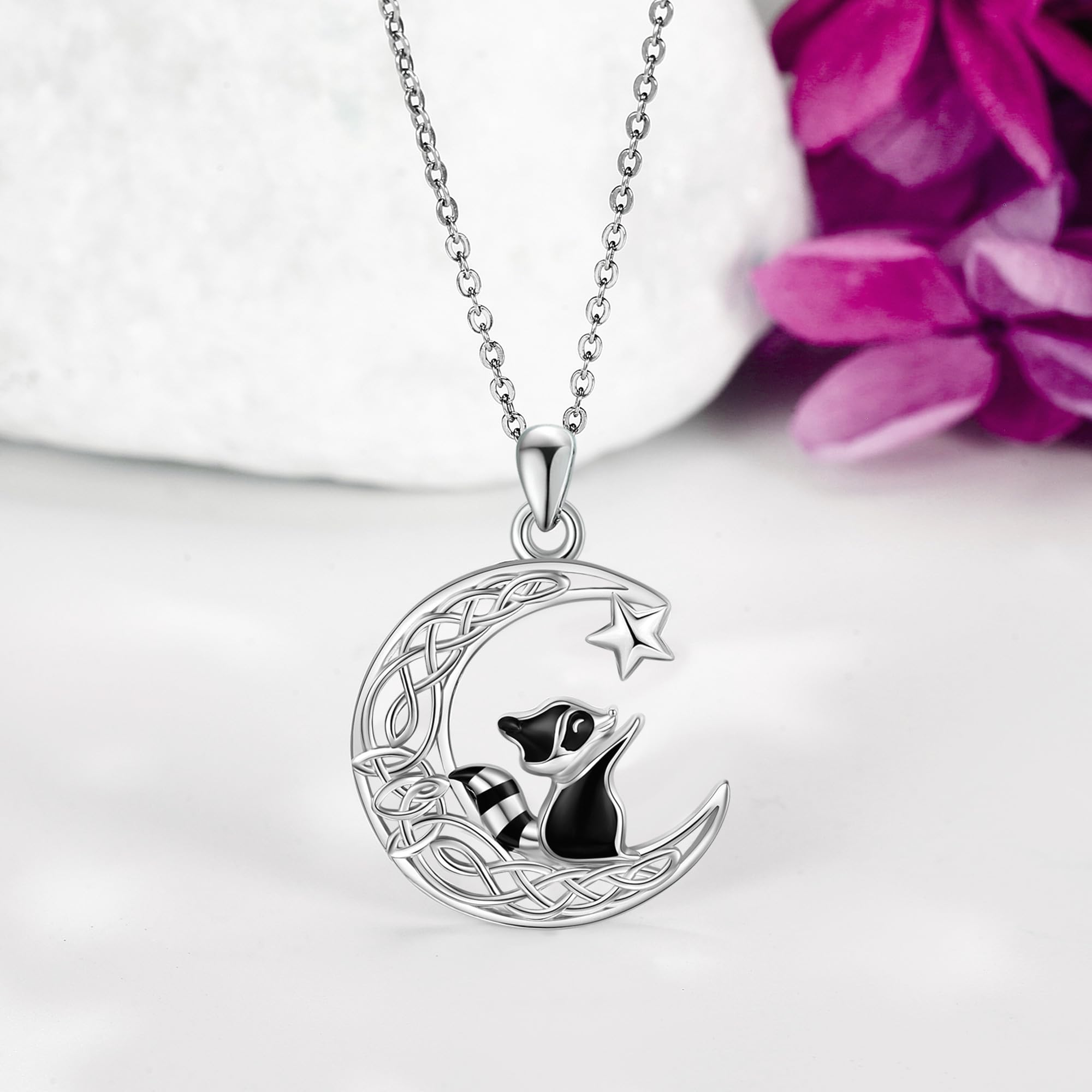 MONGAS Raccoon/Highland Cow/Capybara/Owl/Cat/Possum Necklace Sterling Silver Celtic Moon Necklace Cute Animal Jewelry Gifts for Women - Image 5