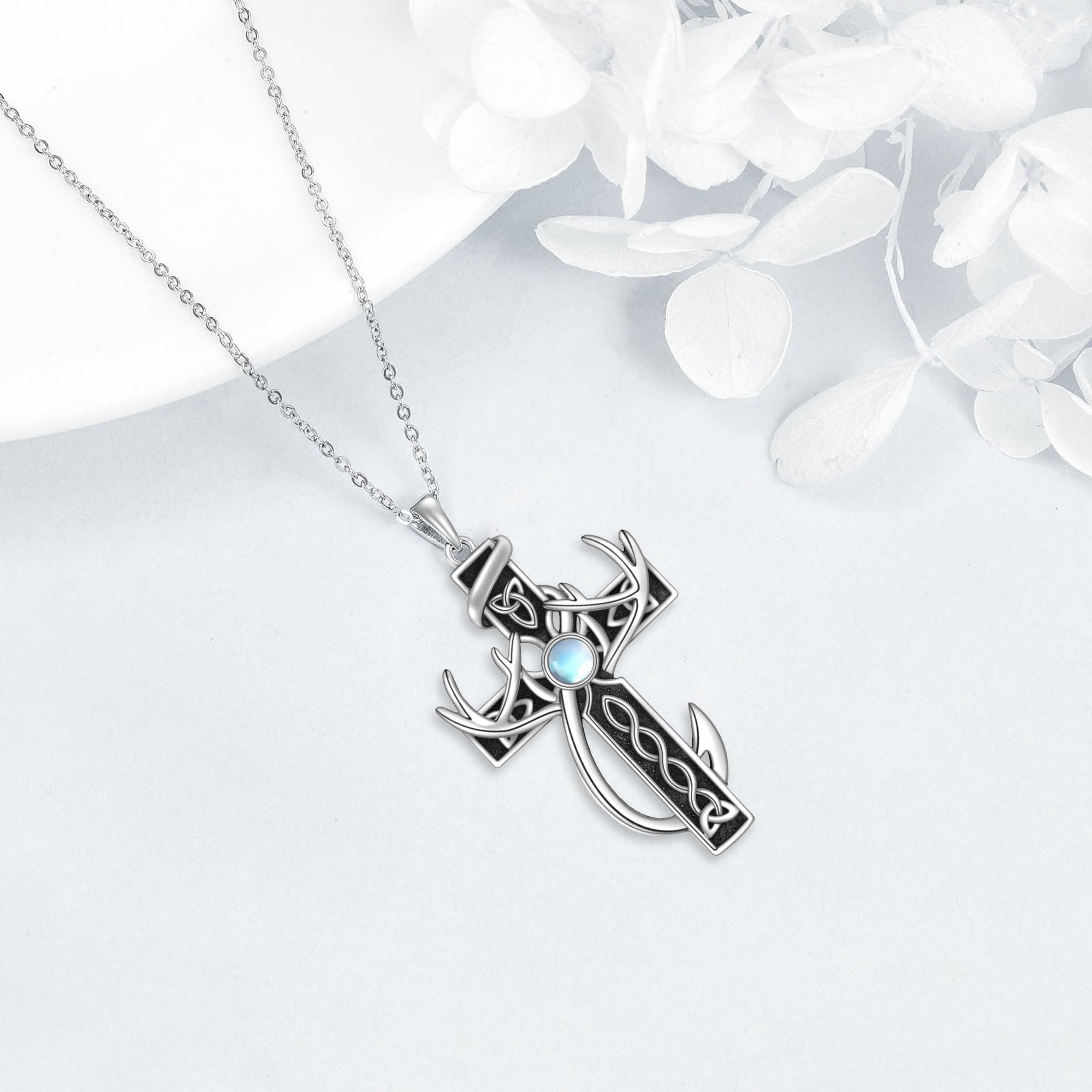 MONGAS Stethoscope/Panda/Baseball/St Brigid Cross/Cat/Fish Hook/Deer Antler Necklace Sterling Silver Nurse Cross Necklace Stethoscope Cross Jewelry for Women - Image 5