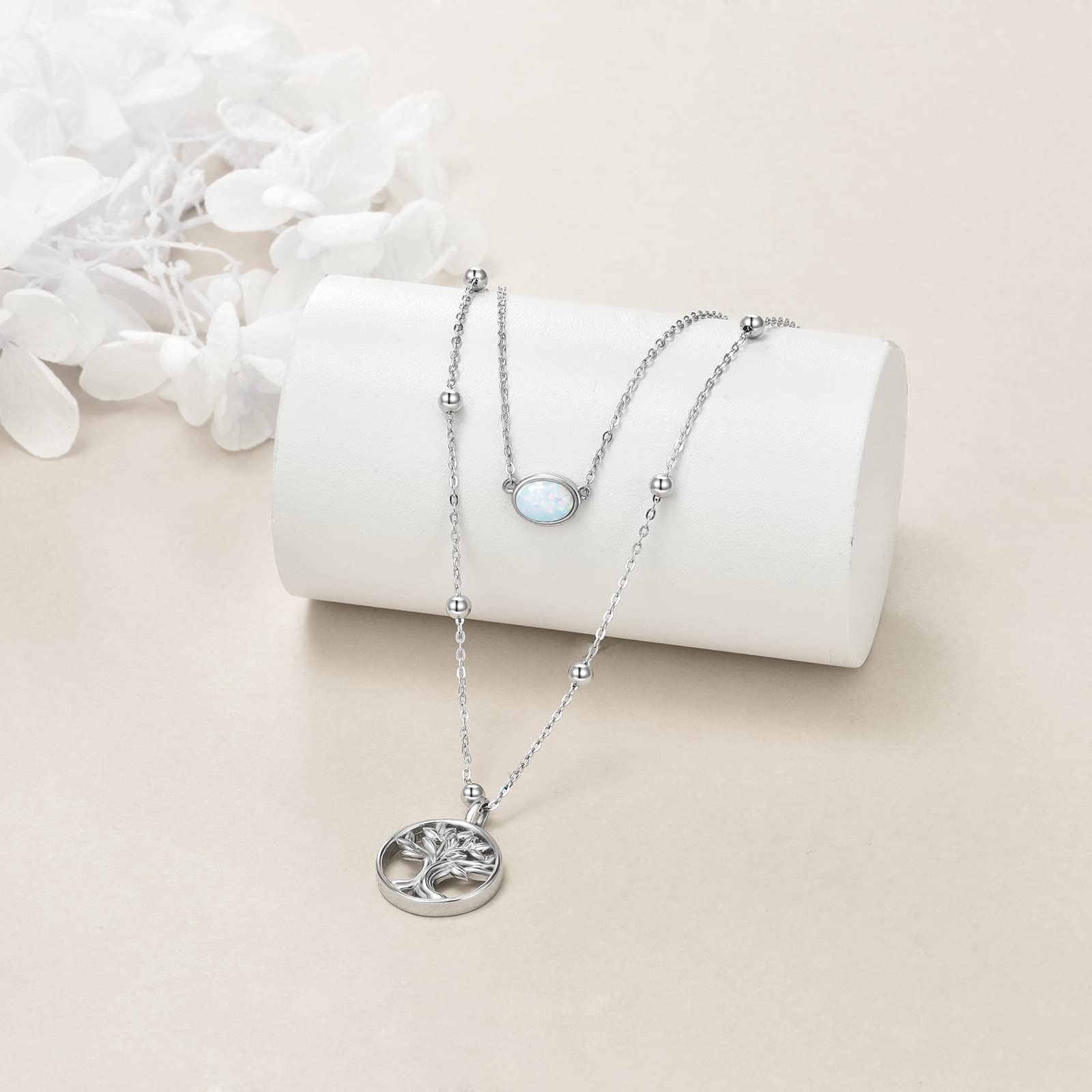 MONGAS Tree of Life/Infinity Cross/Lock and Key/Lotus/Hamsa/Horse/Strawberry/Opal/Lariat/Dragonfly/Heart/Violin Layered Necklace Sterling Silver for Women - Image 4