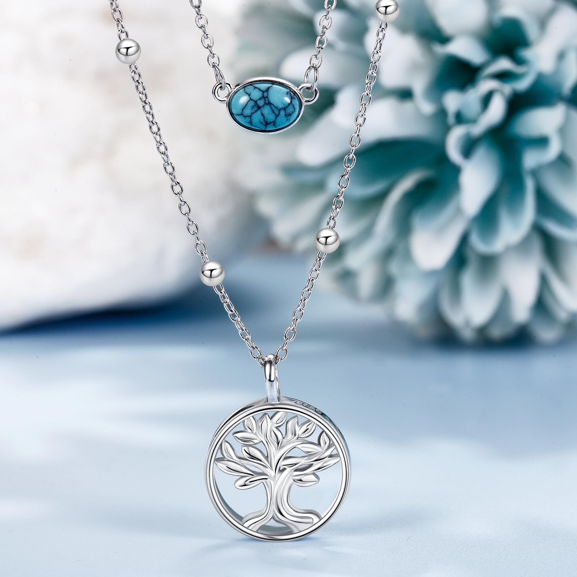 MONGAS Tree of Life/Infinity Cross/Lock and Key/Lotus/Hamsa/Horse/Strawberry/Opal/Lariat/Dragonfly/Heart/Violin Layered Necklace Sterling Silver for Women - Image 5